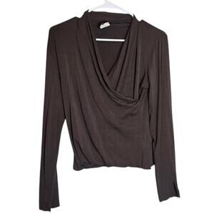 Escada Brown Draped Cowl Neck Long Sleeve Top Size 38 Rayon Blend Small